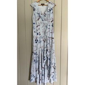 Banana Republic Floral Ruffle Wrap Maxi Dress 2 Light Blue V-Neck Sleeveless